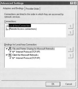 Figure 3-2: Use the Advanced Settings dialog box in Network Connections to check for installed protocols.