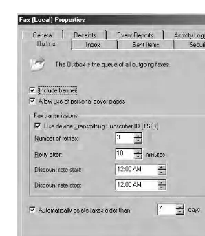Figure 6-13.The Outbox tab of the Fax Properties dialog box.