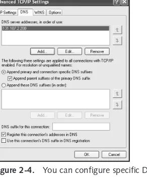 Figure 2-4.You can configure specific DNS servers on the DNS tab.
