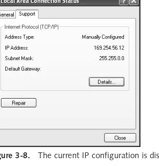 Figure 3-8.The current IP configuration is displayed on the Support tab.