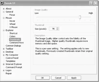 Figure 2-1. Customizing the size and quality of thumbnails in Windows Explorer