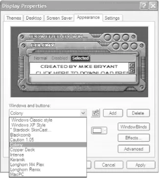 Figure 2-12). From this screen, you can modify almost any part of the user interface that WindowBlinds modifies.