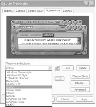 Figure 2-12). From this screen, you can modify almost any part of the user interface that WindowBlinds modifies.
