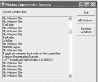 Figure 5.1: The test application shows a complete list of windows for the system.