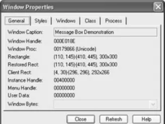 Figure 3.14: The Window Properties dialog box enables you to learn more about the structure of yourapplication.