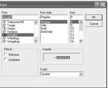 Figure 4.6: Loading the VisualUI font using the default code displays it in the Font dialog box.