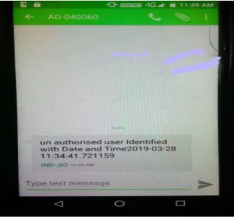 Fig 15   Text Message Indicating Unauthorized access. 