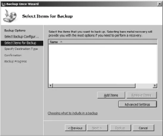 Figure 5.33Items that are selected for backup.