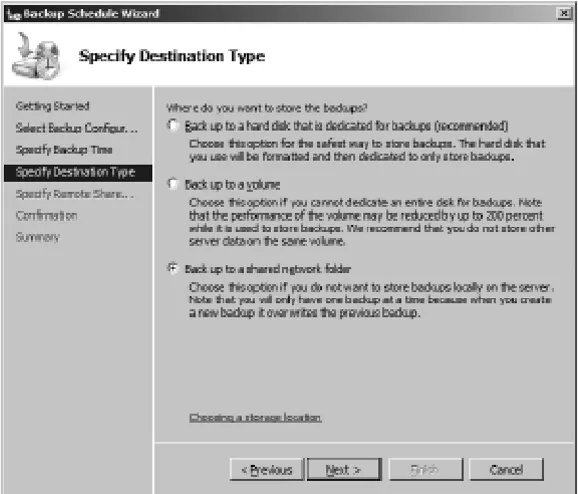 Figure 5.26Selecting a shared network folder for backups.