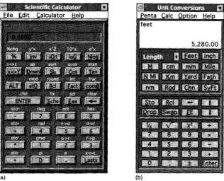 Figure 2.10 Two virtual calculators where (a) has been designed too literally and (b) more appropriately for a computer screen
