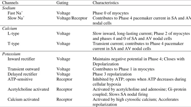 Table 2.  Cardiac Ion Channels 