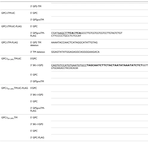 Table 1: Oligonucleotide primers used for amplification of LASV genes expressed in mammalian cells (see Additional file 1) (Continued)