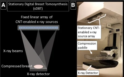 Figure 1. Stationary digital breast tomo- tomo-synthesis (sDBT). (A) Schematic  representa-tion of sDBT