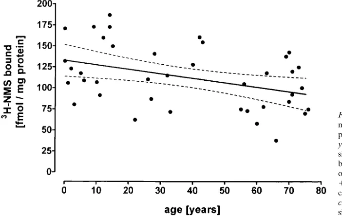 Figure 1. Muscarinic receptor density in right atria from three groups of patients undergoing open heart surgery: group A (� 20 yr old, white bars), group B (20–50 yr old, striated bars), and group C (� 50 yr old, black bars) (see Methods)