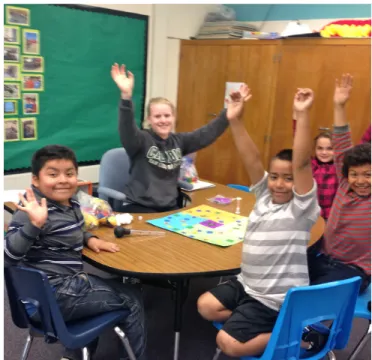 Figure Six: The game master and children landed on Hands Up! section. 