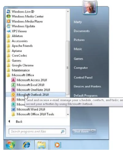 Figure 1-1: The foolproof way to start Outlook is through the Start menu.