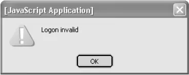 Figure 2-11 The browser tells the user if the user ID and password are invalid.