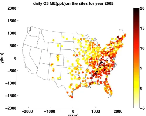 Figure A. 14s: D24A O3 mean prediction error (ME) (in ppb) at each AQS sites for the CAMx simulation  of year 2005 using a 12x12km 2  grid cell resolution