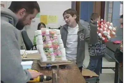 Figure 9. Drill powered classroom shake table demonstration 