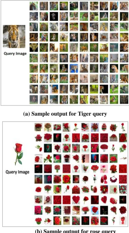 Fig. 6: Display of input query image and the resultant set In table – III, the precision for all categories of images 