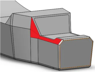 Figure 42. Refined preliminary geometry. Rear step-down rocker chamfer, highlighted in red, added for suspension  mounting