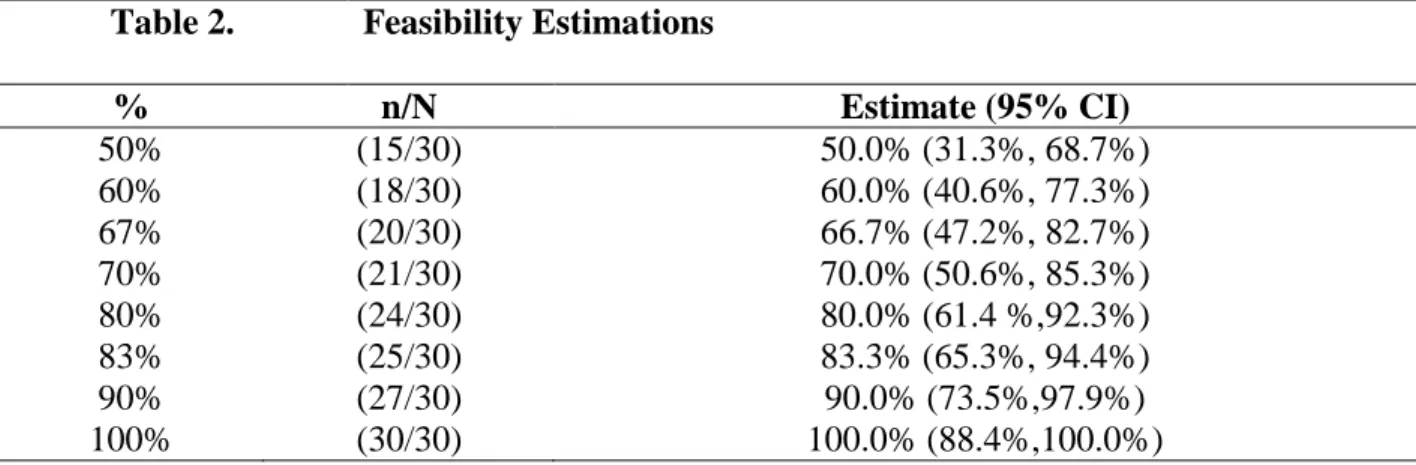 Table 2.  Feasibility Estimations 