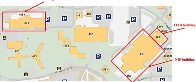 Figure 1-13. LLNL maps showing the relative locations of the OAB and the OPF to the  NIF building 