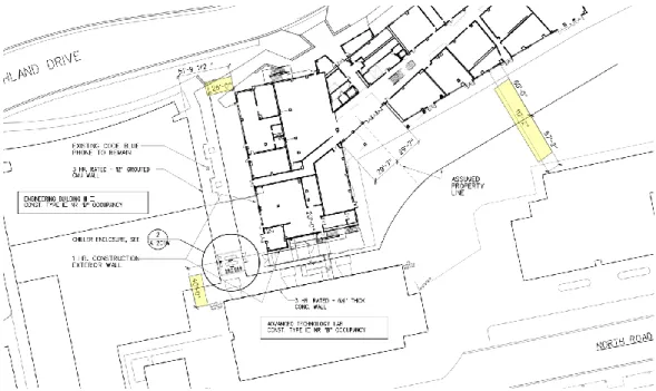 Figure 9. Fire distance between Engineering IV building and other buildings   Table 15