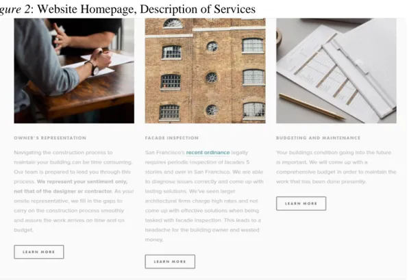 Figure 2: Website Homepage, Description of Services 