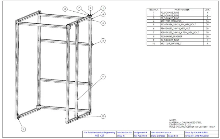 Figure 5.2.1. Resistance Rack Assembly Drawing 