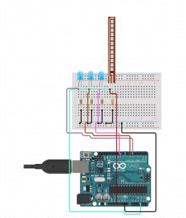 Figure 5: Simple breadboard diagram of the final prototype. This figure does not show the  Arduino Ethernet Shield with SD card, but all the pins remain the same