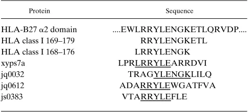 Table III. Sequence Comparisons of the HLA Class I 169–179 Endogenous Peptide from B*2705 and Related Bacterial Sequences According to Scofield et al