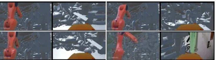 Fig. 6. Screen captures from the robot perspective. Using Oriole plug-in for the grasshopper, the audience was able to also see through the eyes of the robot, as the leading “actor” in the science