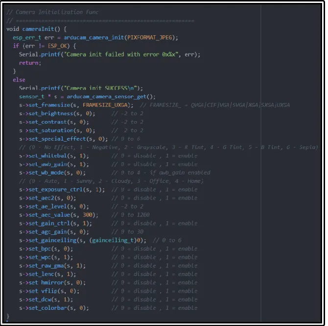 Figure 22: Camera Initialization Custom Function 