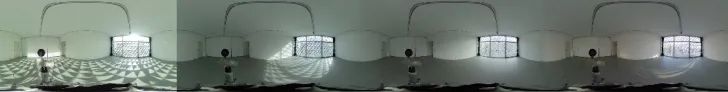 Fig. 3. Extracts from sequential 360° recordings revealing direct sunlight patterns, diffuse reflected skylight and reflections from nearby buildings all within a diurnal loop
