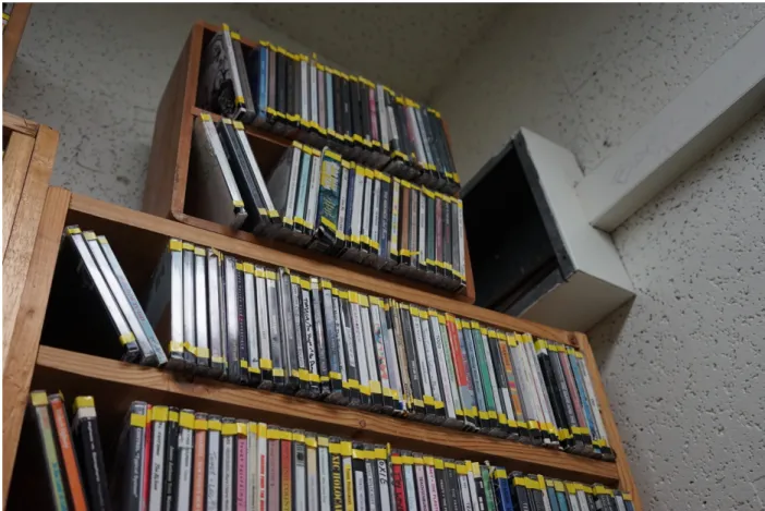 Figure	10.	The	music	library	is	crammed	from	floor	to	ceiling	with	CDs.	