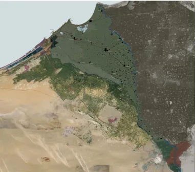 Figure 4. Map showing the settlement patterns and canals of the study area overlaid on the satellite photograph of the area