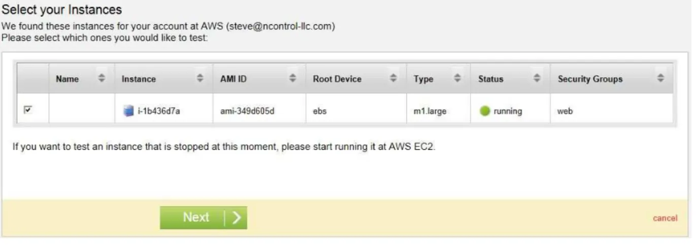 Figure 1: CloudInspect AWS Instance Selection 
