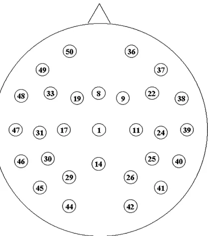 Figure 5.1. Selected sites from the ‘montage 10’ 61 channel equidistant montage employed in Experiments 