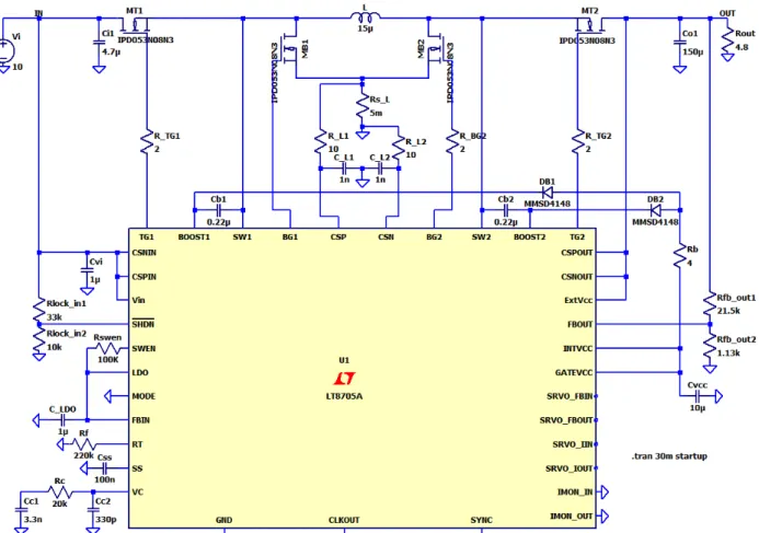 Figure 4.2: Schematic of LT8705A controller and surrounding components 