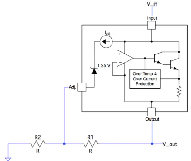 Figure 5.1. Functional Block Diagram of the LM317 in Adjustable Voltage Regulator Configuration [16]