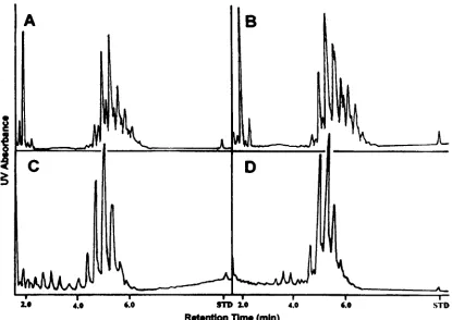 FIG. 1. Comparison of HPLC-generated mycolic acid-pNocardiaN. nova-bromophenacyl-ester elution patterns from isolates of the N
