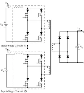 Figure 2-1: Full bridge converter with phase shift pulse width modulation with two inputs  [10]