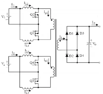 Figure 2-2: Multiple input DC to DC soft-switching edge-resonant converter with two  inputs [12-13]