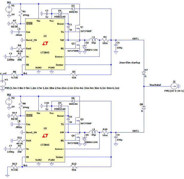 Figure 4-7: Circuit with two paralleled buck converters used to unevenly split current
