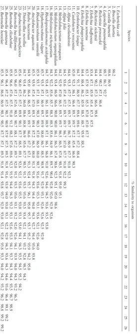 TABLE 1. Similarity matrix based on 16S rDNA sequence comparisons