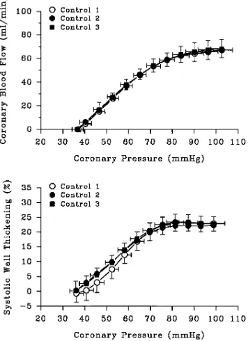 Figure 1. Effects of glibenclamide on increases in coronary blood flow from baseline produced by intracoronary infusions of pinacidil (n � 5), adenosine (n � 6), and nitroprusside (n � 5) in awake resting dogs