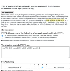 Figure 1: Example of the annotation interface used in annotating the category Introduction