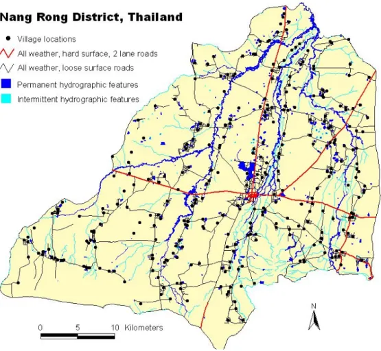 Figure 2.6. Nang Rong district as defined in 1984 for the Thai Military base maps. 