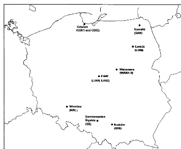 FIG. 1. Locations of hospitals in which the isolates were collected.